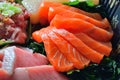 Assorted Japanese salmon sashimi platter Royalty Free Stock Photo