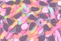 Assorted juicy colorful gummy candies. Top view Royalty Free Stock Photo