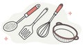 Assorted Kitchen Utensils: Spoons, Whisk, Strainer, Cooking Vector Set, vector design Generative AI Royalty Free Stock Photo