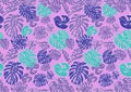 Pattern with leaves of Monstera on the pink background