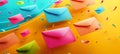 Assorted levitating colorful paper envelopes on gradient background with clean, balanced design