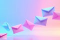 Assorted levitating colorful paper envelopes on gradient background with clean design aesthetic
