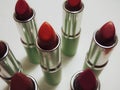 Assortment of open lipstick tubes Royalty Free Stock Photo