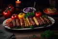 Assorted lula kebab meal plate. Generate Ai Royalty Free Stock Photo
