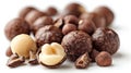 Assorted Macadamia Nuts on White Background. Generative ai Royalty Free Stock Photo