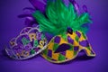 Assorted Mardi Gras or Carnivale mask on a purple background