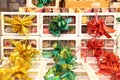 Assorted marzipan sweets in white gift boxes for sale i Royalty Free Stock Photo