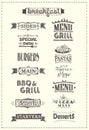 Assorted menu headlines set with signs and graphic sketch style elements Royalty Free Stock Photo