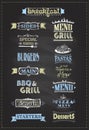 Assorted menu headlines set with symbols, signs and graphic elements on a chalkboard Royalty Free Stock Photo