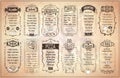 Assorted menu list, retro newspaper style