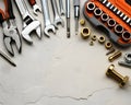 Assorted Metal Tools on White Background, Mechanic Toolkit Display Royalty Free Stock Photo