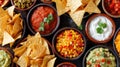 Assorted Mexican Dips with Tortilla Chips, Ideal for Parties and Snack Time Royalty Free Stock Photo