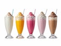 Assorted milkshakes isolated on white background Royalty Free Stock Photo