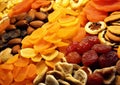 Assorted mix of sweet dried fruit close up in street market.Macro.AI Generative Royalty Free Stock Photo