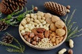 Assorted Mixed Nuts Black Background Healthy Concept Royalty Free Stock Photo