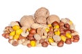 Assorted mixed nuts isolated on white background. Royalty Free Stock Photo