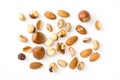 Assorted mixed nuts pattern isolated. Top view Royalty Free Stock Photo