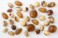 Assorted mixed nuts pattern isolated. Top view Royalty Free Stock Photo