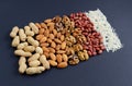 Assorted mixed nuts, peanuts, almonds, walnuts and sesame seeds. Royalty Free Stock Photo