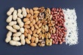 Assorted mixed nuts, peanuts, almonds, walnuts and sesame seeds. Royalty Free Stock Photo