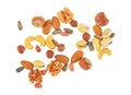 Assorted mixed nuts, white background. Royalty Free Stock Photo