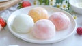 Assorted mochi ice cream on a white plate. Japanese cuisine dessert concept Royalty Free Stock Photo