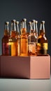 Assorted nonalcoholic drink bottles and a white paper box against a Toscha backdrop,