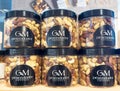 Assorted nut jars display at gmundner market Royalty Free Stock Photo