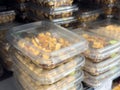 Assorted nut mix in plastic containers on store shelf display Royalty Free Stock Photo