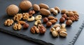 Assorted nuts are arranged on a Royalty Free Stock Photo