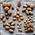 This display highlights the diversity and appeal of common edible nuts Royalty Free Stock Photo
