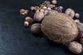 Assorted nuts on a black background Royalty Free Stock Photo