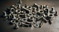 Assorted Nuts Bolts and Washers Lying on Metallic Surface Arrangement Royalty Free Stock Photo