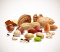 Assorted nuts. Hazelnuts, peanuts, walnuts, pine nuts, pistachios, brazil nuts, almonds