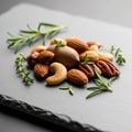 Assorted nuts including almonds, cashews, pecans, Royalty Free Stock Photo