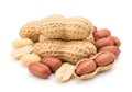 Assorted nuts and peanuts displayed on a white background Royalty Free Stock Photo