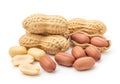 Assorted nuts and peanuts displayed on a white background Royalty Free Stock Photo