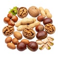 Assorted nuts and seeds arranged in a circular pattern on a white background Royalty Free Stock Photo
