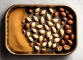 Ai Generative Assorted Nuts and Seeds in a Large Mix on a Natural Wood Background