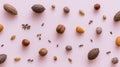 Assorted nuts and seeds scattered on a pastel background for healthy eating Generative AI Royalty Free Stock Photo