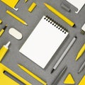 Assorted office and school white yellow and gray blue stationery