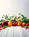 Assorted organic healthy diet. Fresh vitamin vegetables and fruits. Generative AI