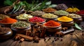 Assorted organic spice selection, studio shot