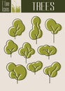 Assorted Outlined Tree Icon Set Isolated. Autumn season
