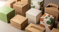 Assorted packaging boxes on display, featuring Royalty Free Stock Photo