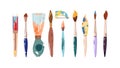 Assorted paint brushes for various art techniques, vector design Generative AI Royalty Free Stock Photo