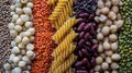 Assorted pasta variety arranged in colorful pattern Royalty Free Stock Photo