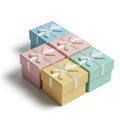 Assorted pastel colored gift boxes with white ribbons Royalty Free Stock Photo