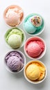 Assorted pastel ice cream scoops in box for dessert Royalty Free Stock Photo