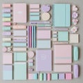 Assorted pastel stationery items are neatly arranged on a light background. The Royalty Free Stock Photo